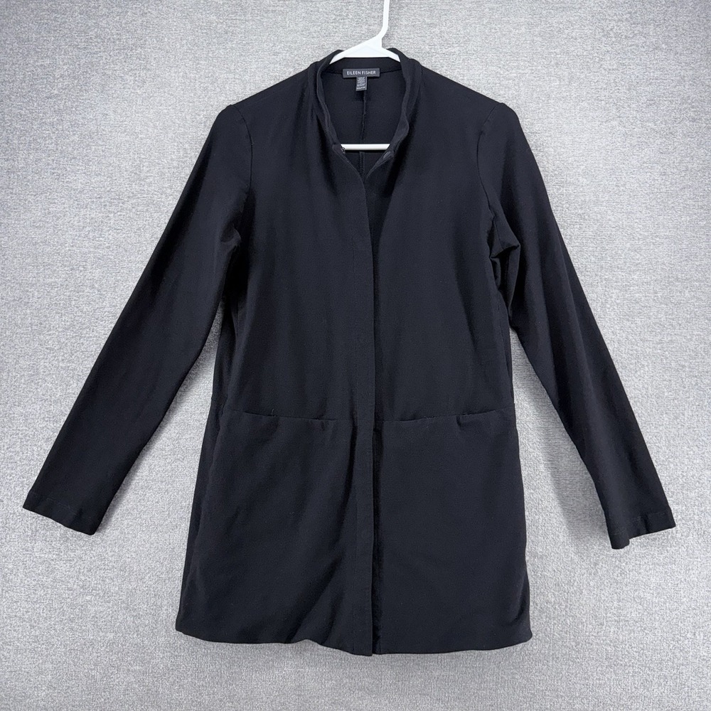 Eileen Fisher Long Jacket Women Size XXS Black Long Sleeve Casual